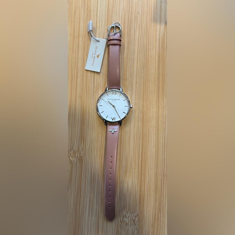 OLIVIA BURTON WATCH WITH 38mm White FACE PINK LEATHER BAND WITH SILVER BEE - Picture 4 of 7